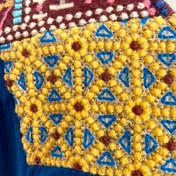 Sundance Boho Long Sleeve Tunic Dress Teal Embroidered with Pockets Wome… - Picture 6 of 8